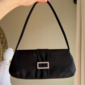 Claire's Black Satin Shoulder Bag with Rhinestone Buckle